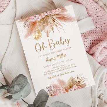 pampas grass pink floral oh baby shower invitation