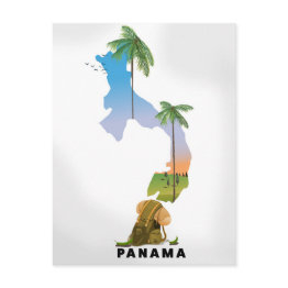 Small Panama Map Illustrated Travel Poster Print. Postinvitations Front View