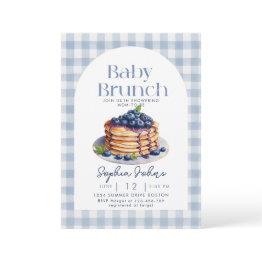 Small Pancake Blueberry Gingham Baby Brunch Baby Shower Invitation Front View