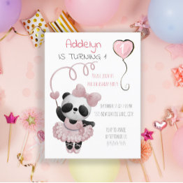 Small Panda Bear Ballerina Girl's 1st Birthday Party Invitation Postinvitations Front View