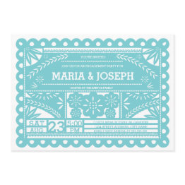 Small Papel Picado Engagement Party Invite - Blue Front View