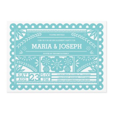 papel picado engagement party invite - blue