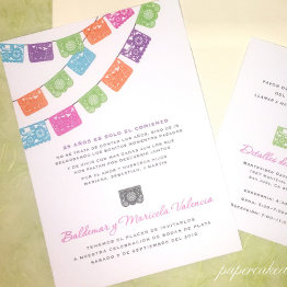 Small Papel Picado Multi-color Wedding Invite Front View