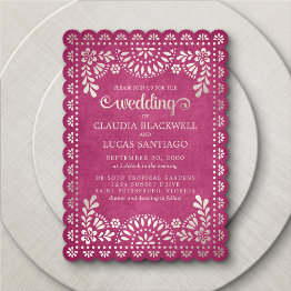 Small Papel Picado Pink Wedding Invitation Front View