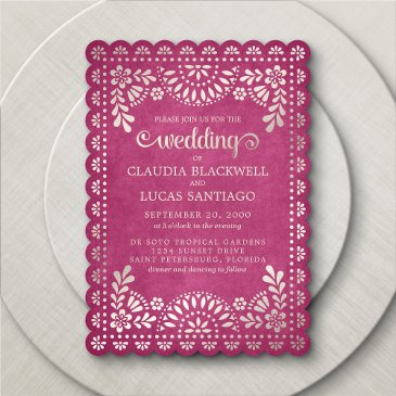papel picado pink wedding invitation