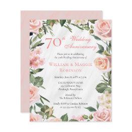 Small Paper Elegant Pink Floral 70th Anniversary Party Front View