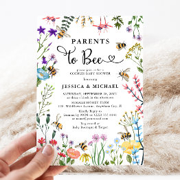 Small Parents To-bee Wildflower & Bumblebee Baby Shower Invitation Front View
