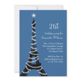 Small Paris 21st Birthday Invitation In Blue Front View