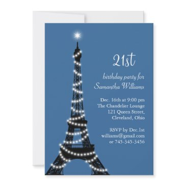 paris 21st birthday invitation in blue