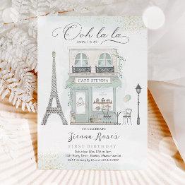 Small Paris Birthday Parisian Cafe Tea Party Birthday Invitation Front View