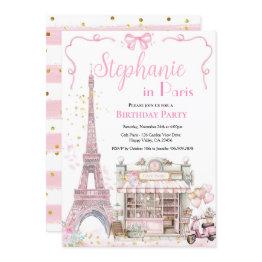 Small Paris Birthday Party French Afternoon Tea Eiffel Invitation Front View
