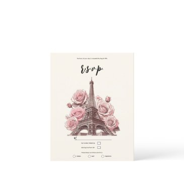 paris eiffel tower & pink roses party wedding rsvp invitation
