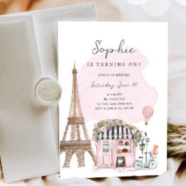 Small Paris French Parisian Cafe Tea Party Girl Birthday Invitation Front View