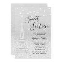 paris silver glitter lights sweet 16 invitation