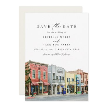 park city utah watercolor mountain save the date invitation