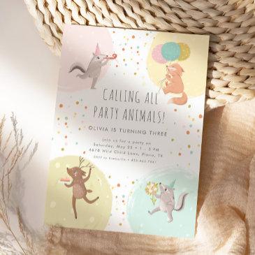 party animals colorful kids' birthday party invitation