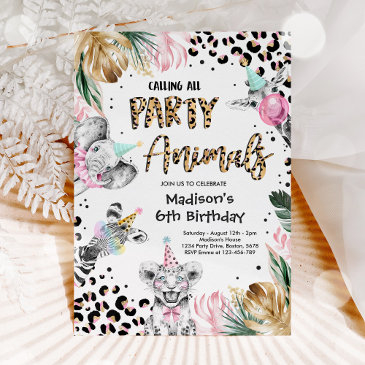 party animals leopard print wild safari birthday invitation