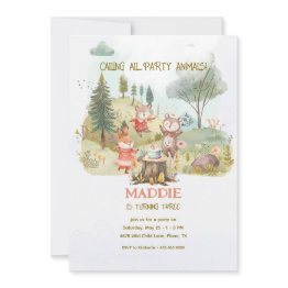 Small Party Animals Woodland Kids Birthday Party Invitation Front View