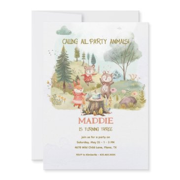 party animals woodland kids birthday party invitation