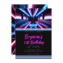 Small Party Bus Glow Lights Dance Floor Birthday Party Invitation Front View