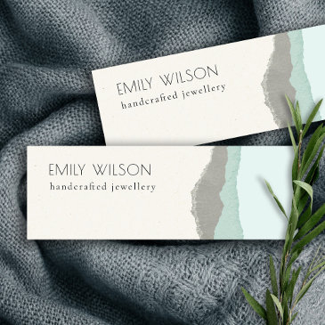 pastel aqua grey kraft mountain wave torn edge mini business invitations