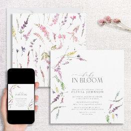 Small Pastel Baby In Bloom Script Floral Baby Shower Invitation Front View