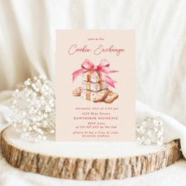 Small Pastel Blush Cookie Exchange Christmas Party Invitation Front View