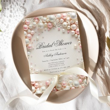 pastel blush pearls with diamonds bridal shower invitation