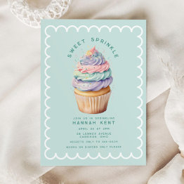 Small Pastel Cupcake Sweet Baby Shower Sprinkle Invitation Front View