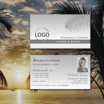 pastel gray gradient palm leaf logo and photo business invitations