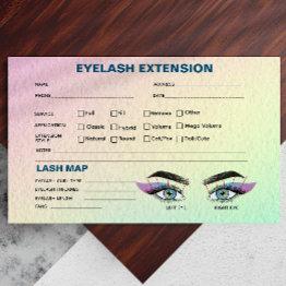 Small Pastel Holographic Eyelash Extension Record Map Business Invitations Front View