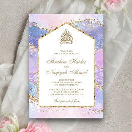 Small Pastel Lavender Gold Marble Arch Muslim Wedding Invitation Front View