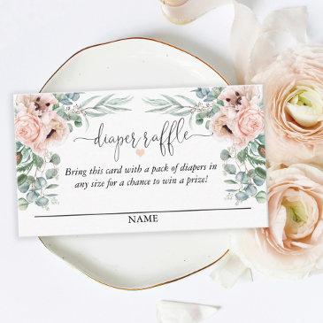 pastel pink floral diaper raffle script text enclosure invitations