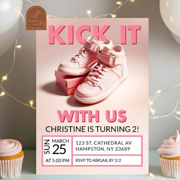 pastel pink sneaker 2nd birthday girl invitation