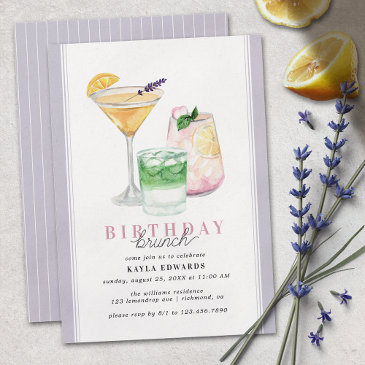 pastel purple lilac lemon cocktail birthday brunch invitation