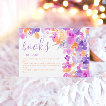 pastel purple orange floral books for baby shower enclosure invitations