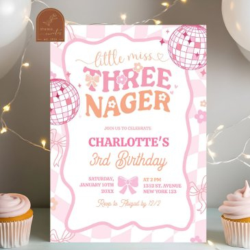 pastel retro rainbow little miss threenager invitation