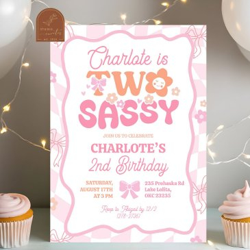 pastel retro rainbow two sassy 2nd birthday invitation