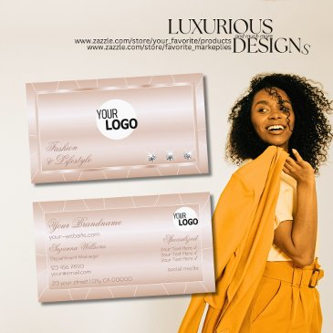 pastel rose coral with diamonds and logo luxurious business invitations