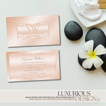 pastel rose coral with monogram elegant and modern business invitations