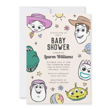 pastel toy story characters baby shower invitation
