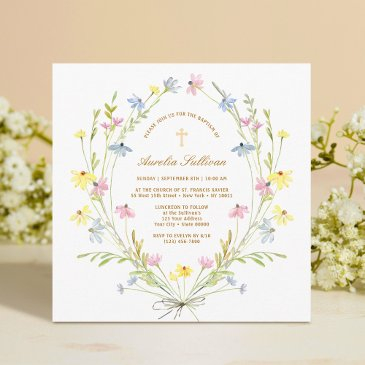 pastel wildflowers baptism invitation