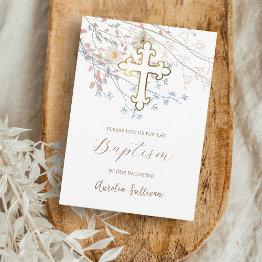 Small Pastel Wildflowers Baptism Invitation Front View