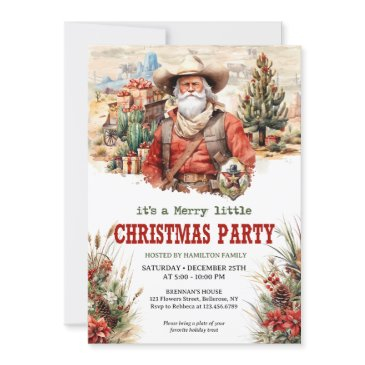 pastoral watercolor wild west santa cowboy invitation