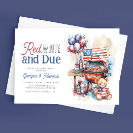 Small Patriotic Bbq Red, White & Due Baby Shower Invitation Front View