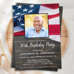 Small Patriotic Custom Photo American Flag Birthday Invitation Front View
