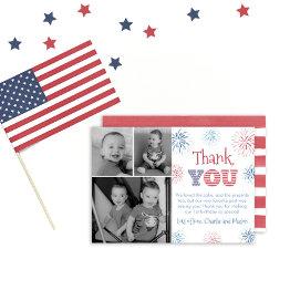Small Patriotic Independence Day Fireworks Twins Photo Thank You Invitations Front View