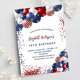 Small Patriotic Red Blue White Balloons Birthday Luxury Invitation Front View