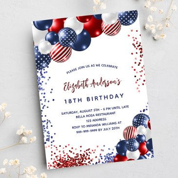 patriotic red blue white balloons birthday luxury invitation