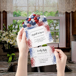 Small Patriotic Red White Blue Balloons Birthday Rsvp All In One Invitation Front View